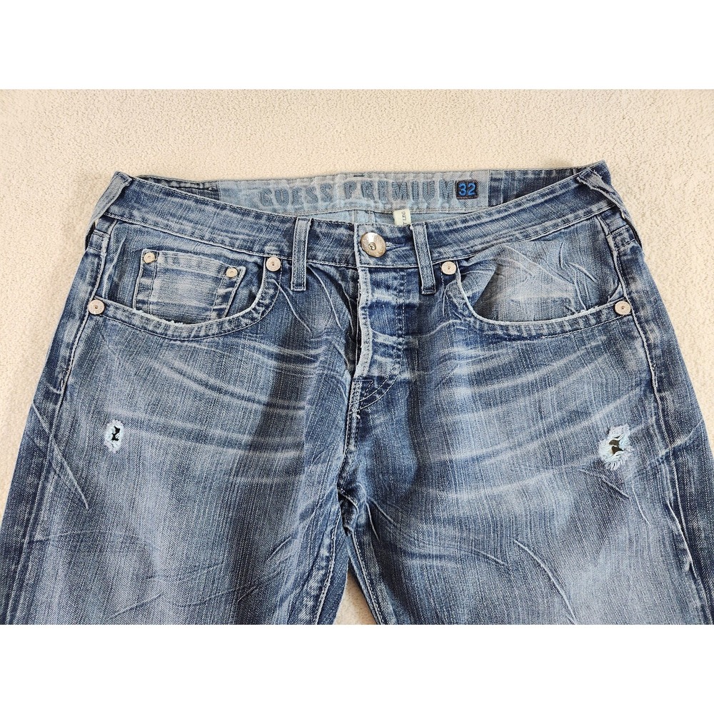 Mens Guess Premium Rebel Straight Leg Blue Jeans Size 32 x 30 Y2K - Picture 2 of 9